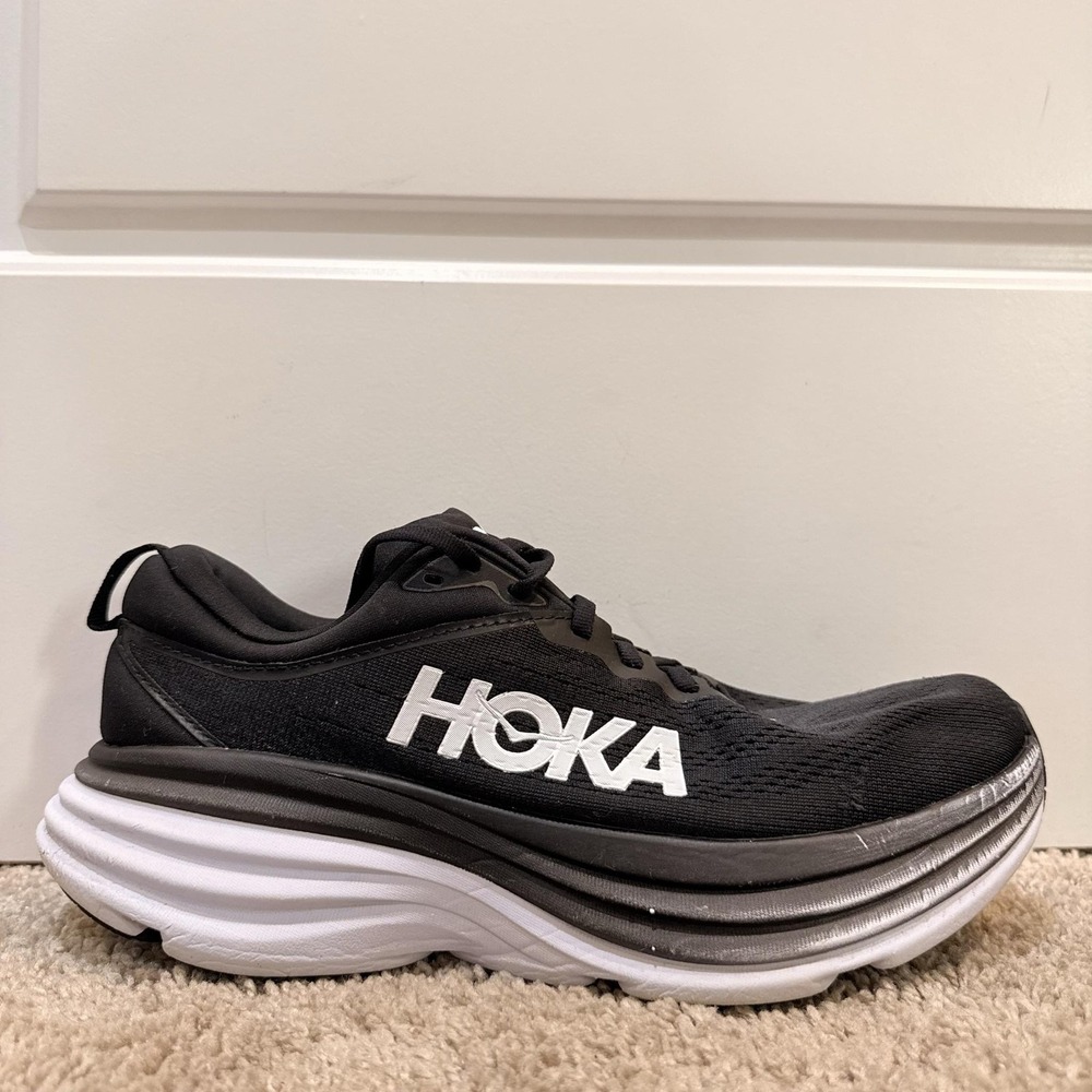 Hoka One One Bondi 8 Shoes Womens 9B Black White Running Sneakers 1127952